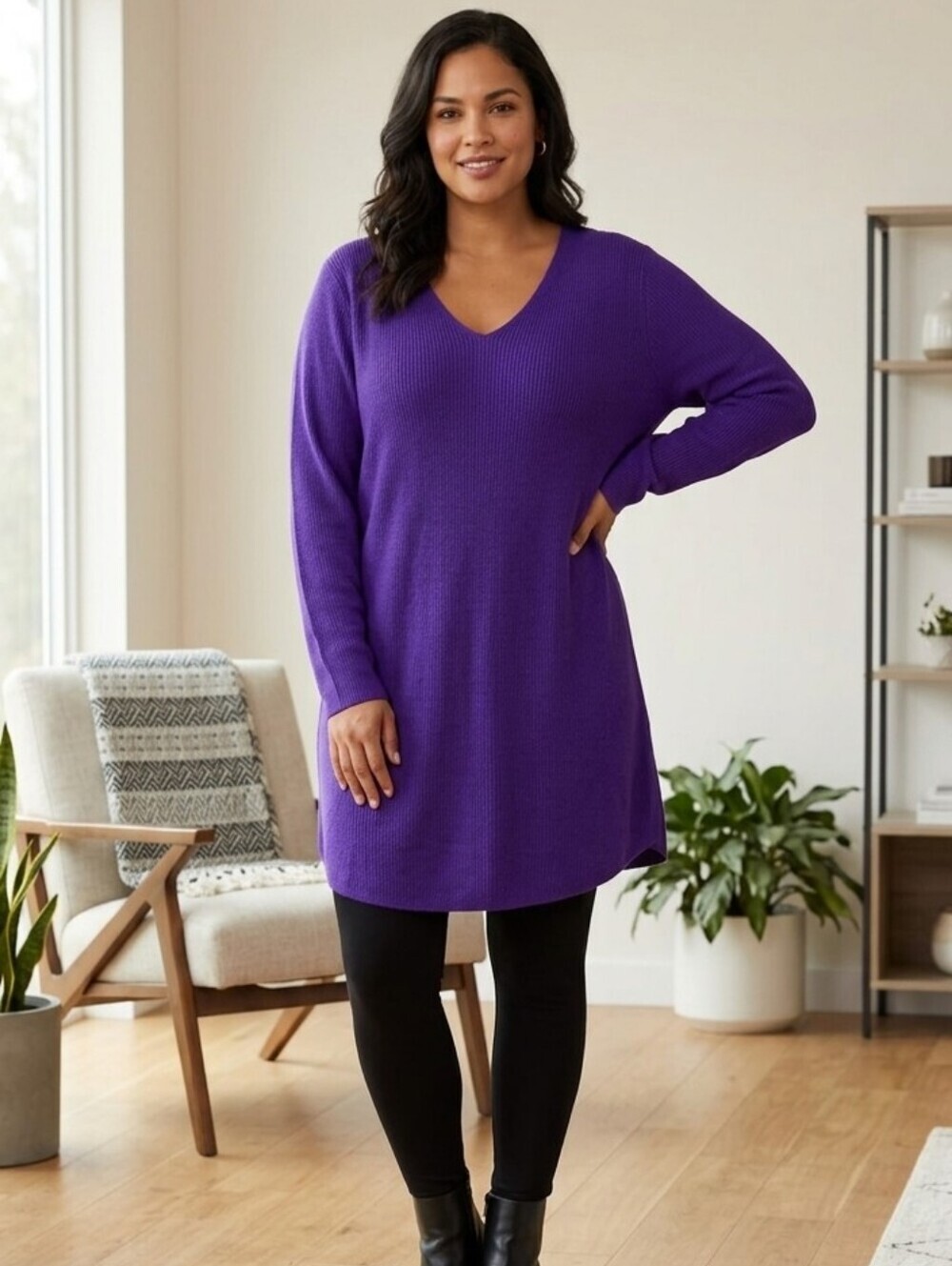 Eileen Fisher Purple Merino Wool Blend Dress Long Sleeves Size Large